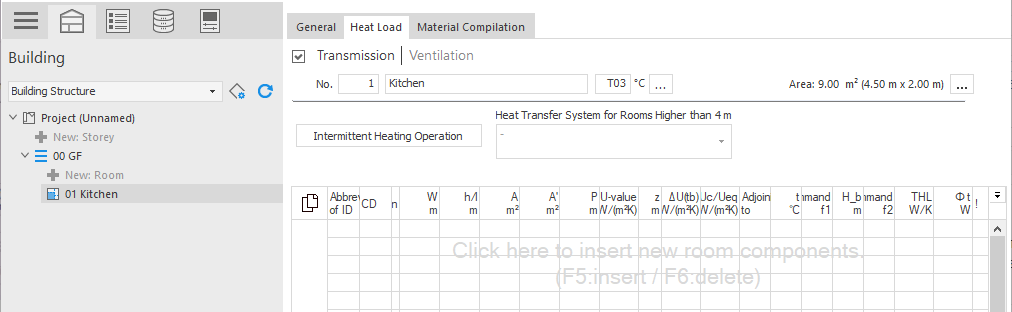 Transmission range in the heat load module of LINEAR Building