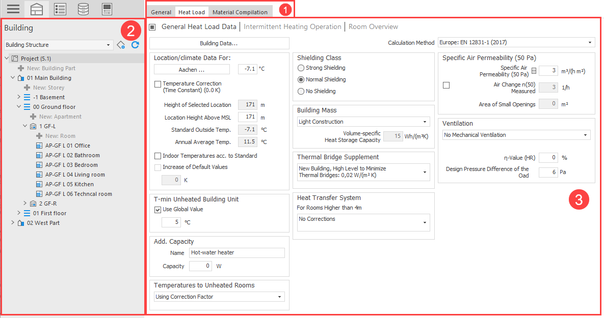 User Interface of the Building Area in LINEAR Building