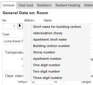 General data menu Linear Building