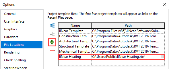 Options templates project Linear Revit