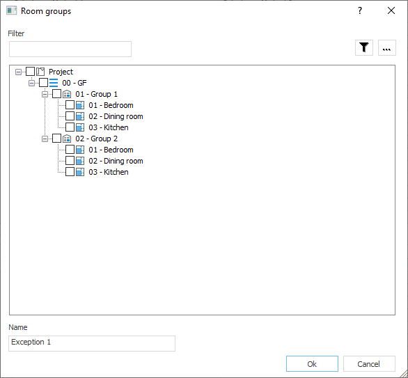 Dialog Room groups of the Ventilation module in LINEAR Building