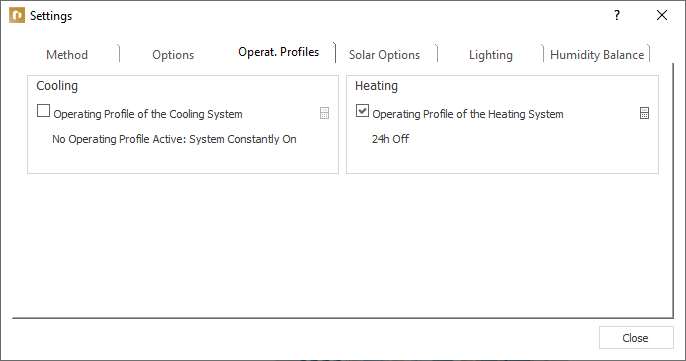 Settings operating profile Linear Building