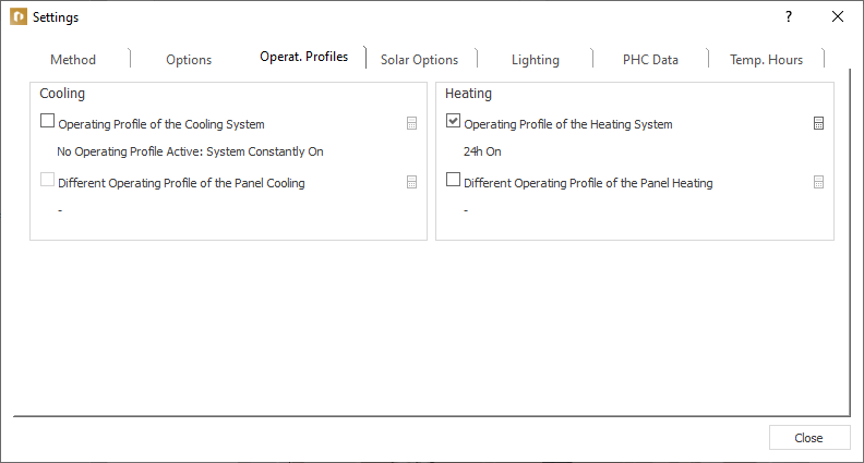 Settings operating profile Linear Building