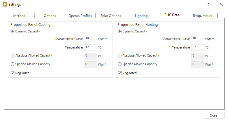 Settings Radiant Heating and Cooling Data Linear Building