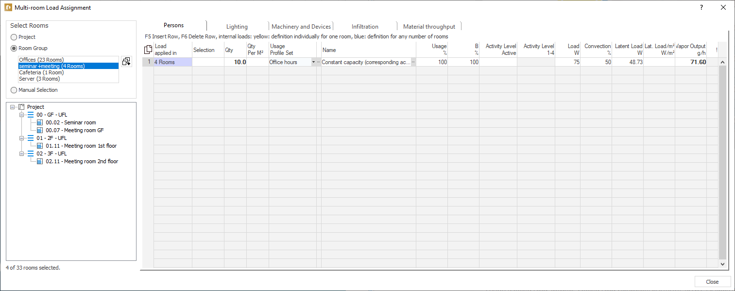 Cross-room load assignment Linear Building