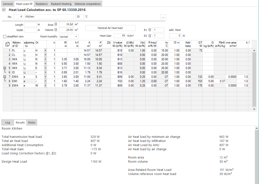 Heat load calculation SP Linear Building