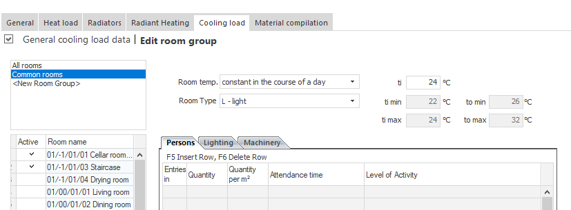Cooling load edit room groups Linear Building