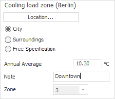 Cooling load zone area in the general cooling load data of LINEAR Building