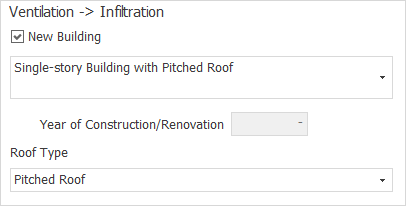 Section "Ventilation -> Infiltration" of the calculation method "ISSO 51 and 53" in LINEAR Building