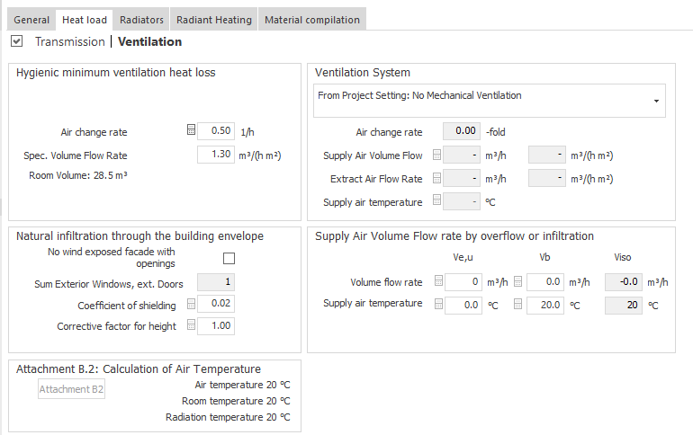 Ventilation area of the module Heat load in LINEAR Building