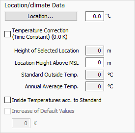 Location/climate data section of the general heat load data from LINEAR Building