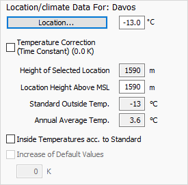 Location/climate data section of the general heat load data from LINEAR Building