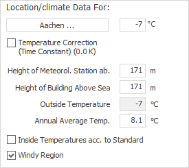 Location/climate data section of the general heat load data from LINEAR Building