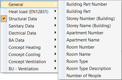 Context menu for parameter selection in the Structure Configurations dialog