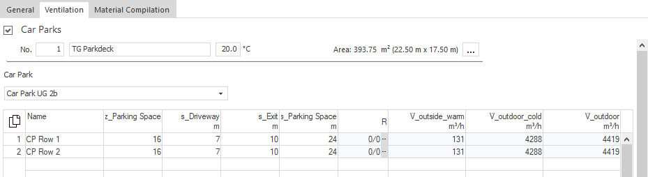 “Car Parks” Section on Room Level in the Ventilation Module of LINEAR Building
