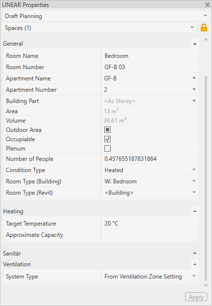 Properties MEP Linear Revit