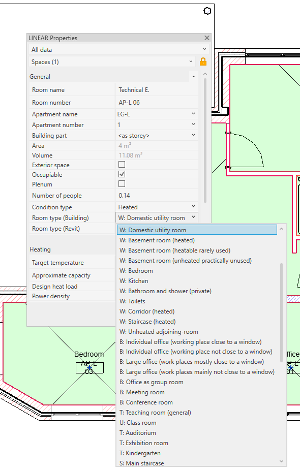Properties dialog Linear