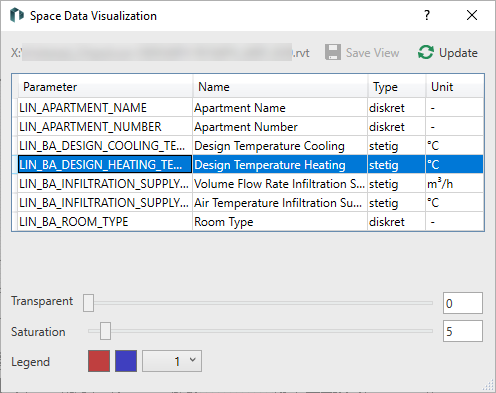 Space Data Visualization Dialog in the LINEAR Solutions for Autodesk Revit