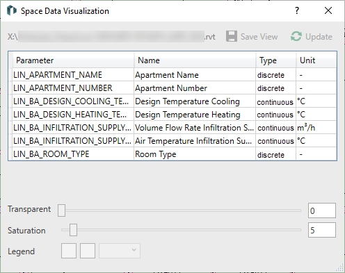 Space Data Visualization Dialog in the LINEAR Solutions for Autodesk Revit