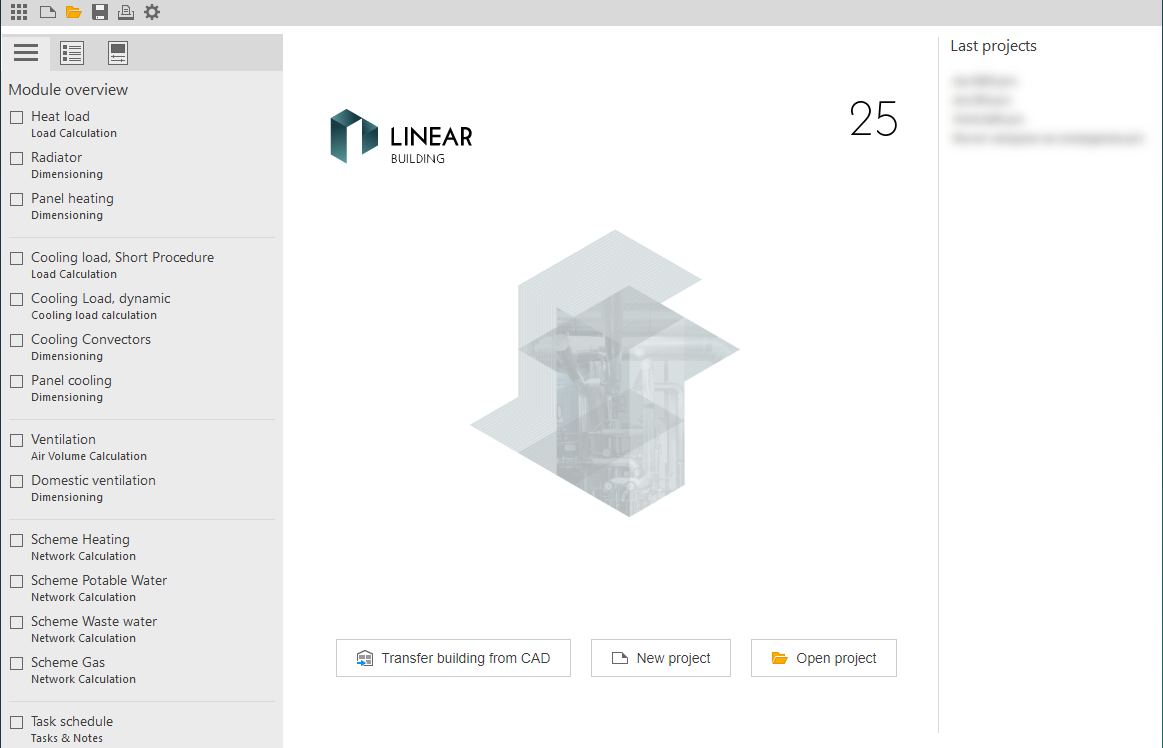 Main user interface Linear Building