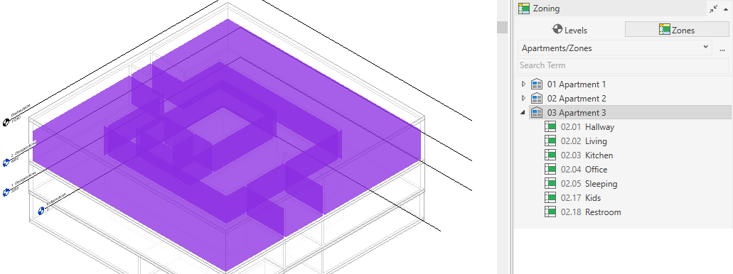 Section zoning Linear Revit