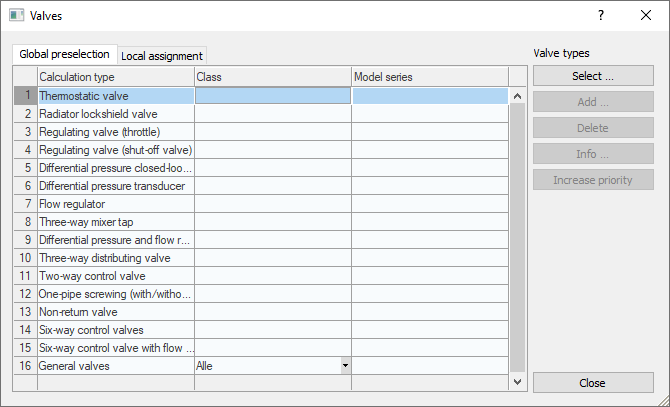 Dialog valves Linear Revit