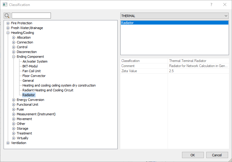 Classification dialog in the LINEAR Solutions for Autodesk Revit