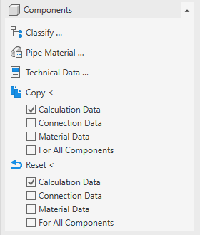 Components section of the Gas discipline in the LINEAR Solutions for Autodesk Revit