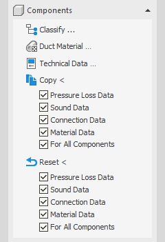 Components section of the Ventilation discipline in the LINEAR Solutions for Autodesk AutoCAD