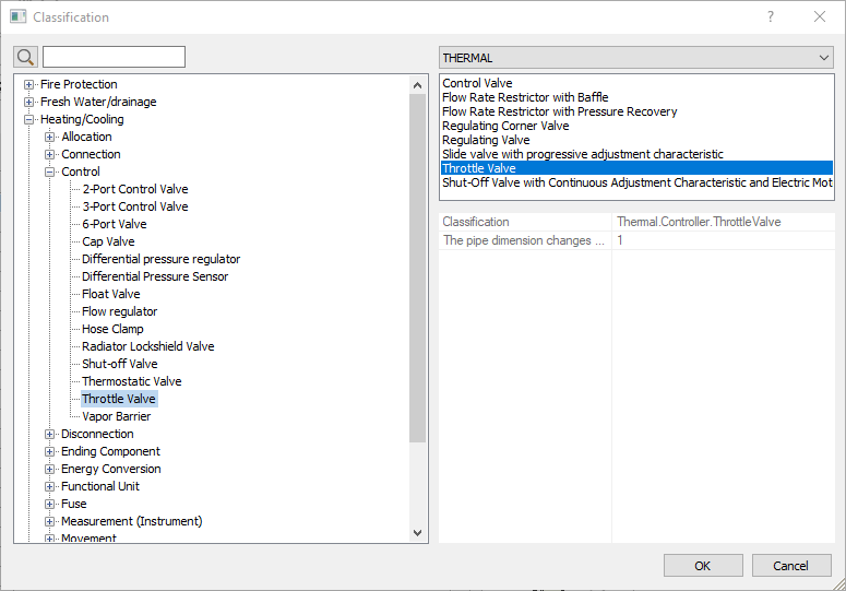Dialog Classification with a selected component variant in the LINEAR Solutions for Autodesk AutoCAD