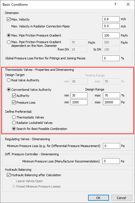 Basic conditions dialog Linear Analyse