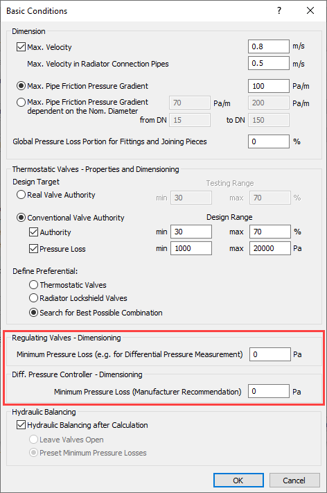 Basic conditions dialog Linear Analyse