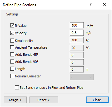 Define pipe sections dialog Linear Revit