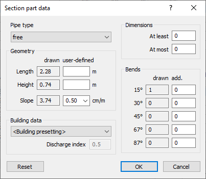 Dialog pipe section data Linear Revit