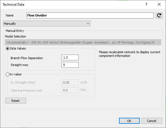 Technical data flow divider Linear Revit