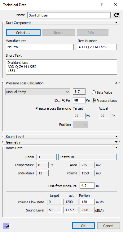 Dialog Technical Data LINEAR Revit