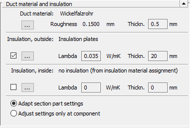 Dialog Technical Data Duct Material Insulation LINEAR Revit