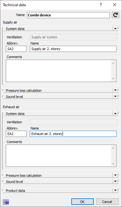 Dialog Technical Data LINEAR Revit