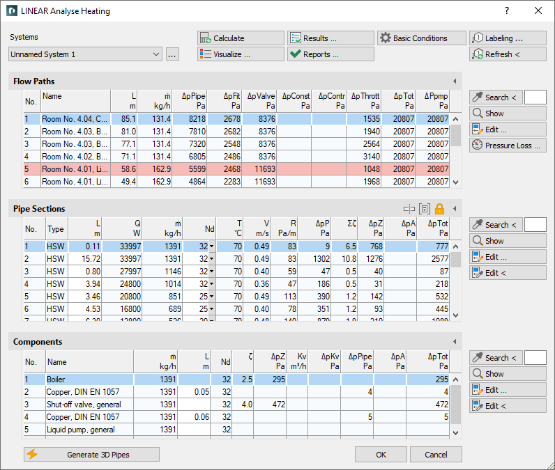 Calculation dialog Analyse Linear Revit