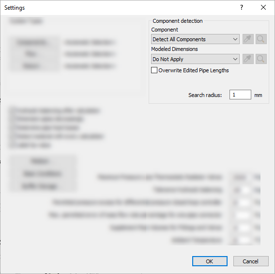 Component detection section in the heating/cooling settings of the LINEAR Solutions for Autodesk Revit