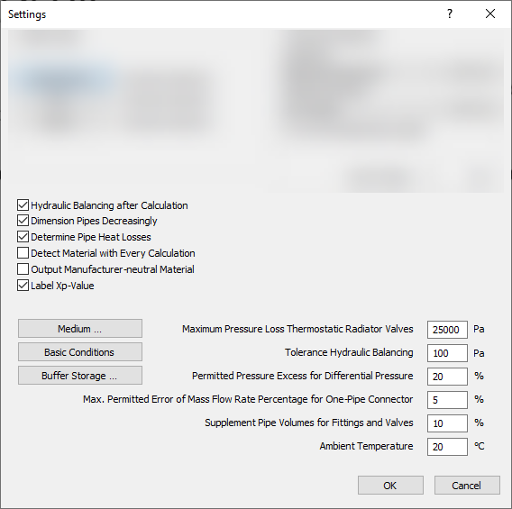 Component Calculation Presettings in the Heating/Cooling settings of the LINEAR Solutions for Autodesk Revit