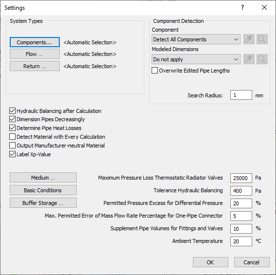 Dialog settings in the LINEAR Solutions for Autodesk Revit
