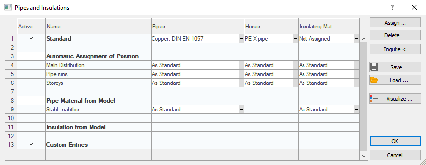 Pipe insulation dialog Linear