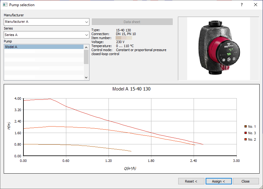 Dialog Pump Selection Linear Revit