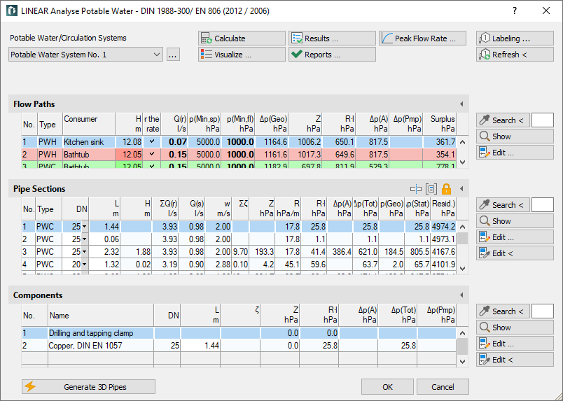 Calculation dialog Linear Analyse