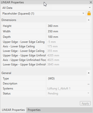 Properties Linear Revit