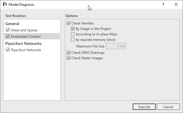 Dialog Model diagnosis Linear Revit