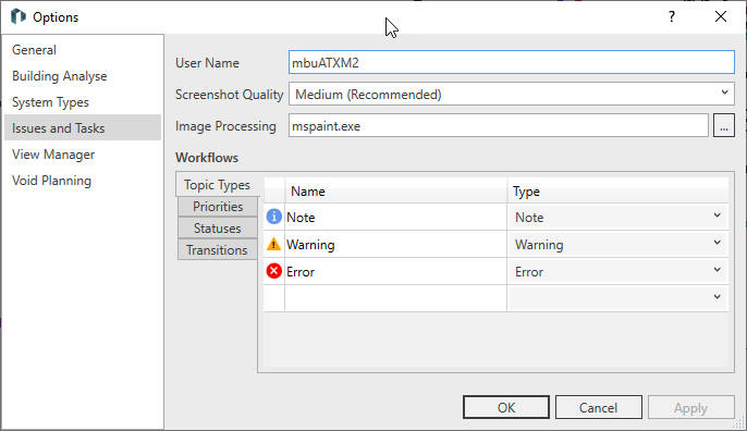 Dialog options reports Linear Revit