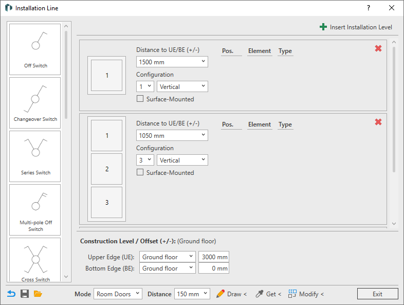 Dialog Installation Line in the Electrical Discipline of the LINEAR Solutions for Autodesk Revit