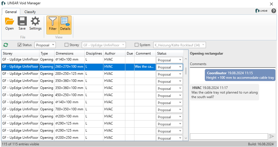 General tab of LINEAR Void Manager